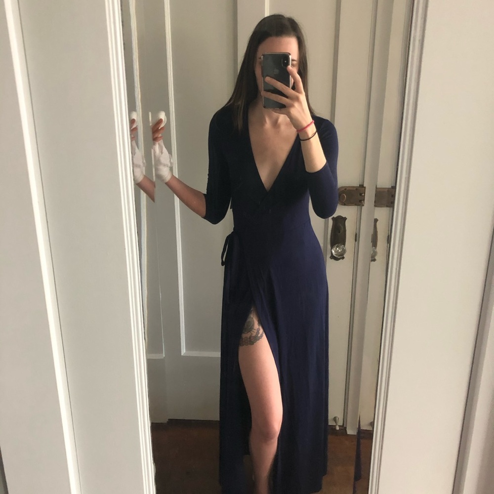 Long Navy Wrap Dress